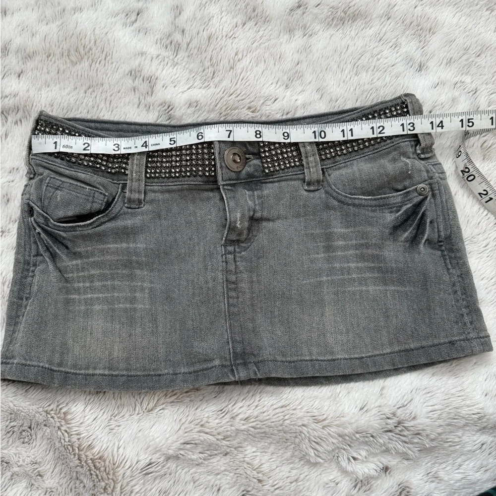 Gray Denim Mini Skirt with Studded Belt - Picture 4 of 6